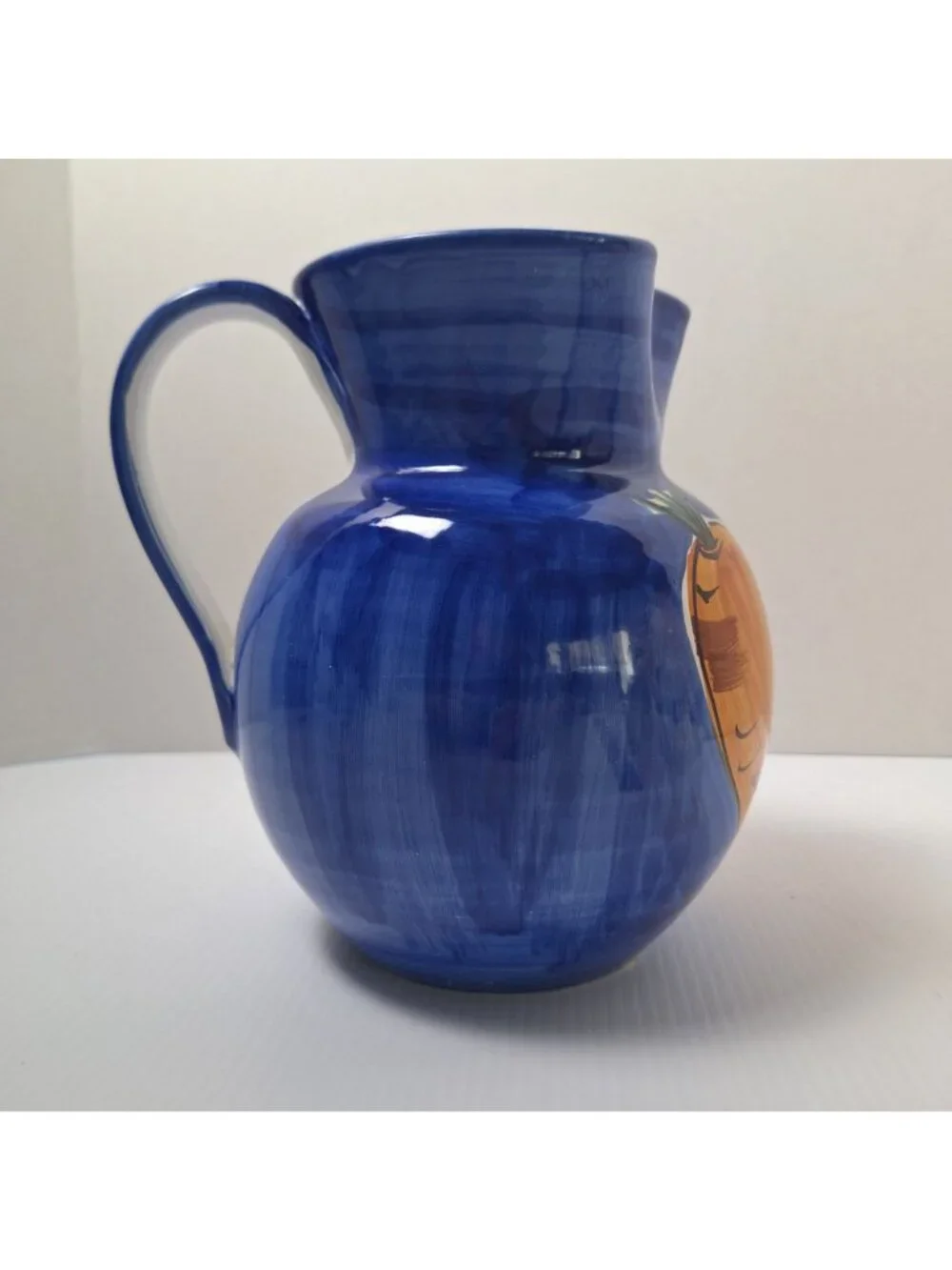PIER 1 HANDPAINTED ITALIAN CERAMIC PITCHER/JUG VIBRANT COLORS VEGETABLE PATTERN